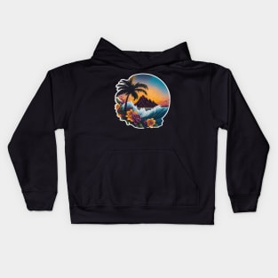 Palm trees in a beach Kids Hoodie